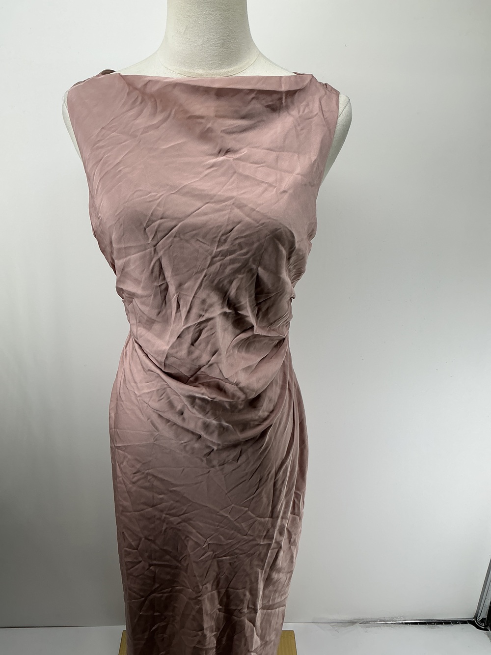 Washable Stretch Silk High Neck Midi Dress
